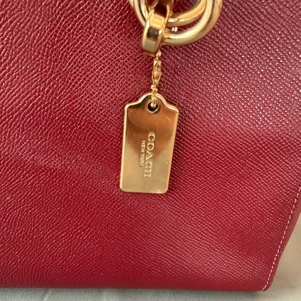 Coach Burgundy ETTA Carryall Crossgrain Leather Triple Zip Gold Hardware Handbag - Picture 3 of 12